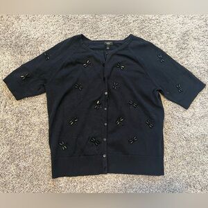 Talbots Black Cardigan with Firefly Embroidered Details